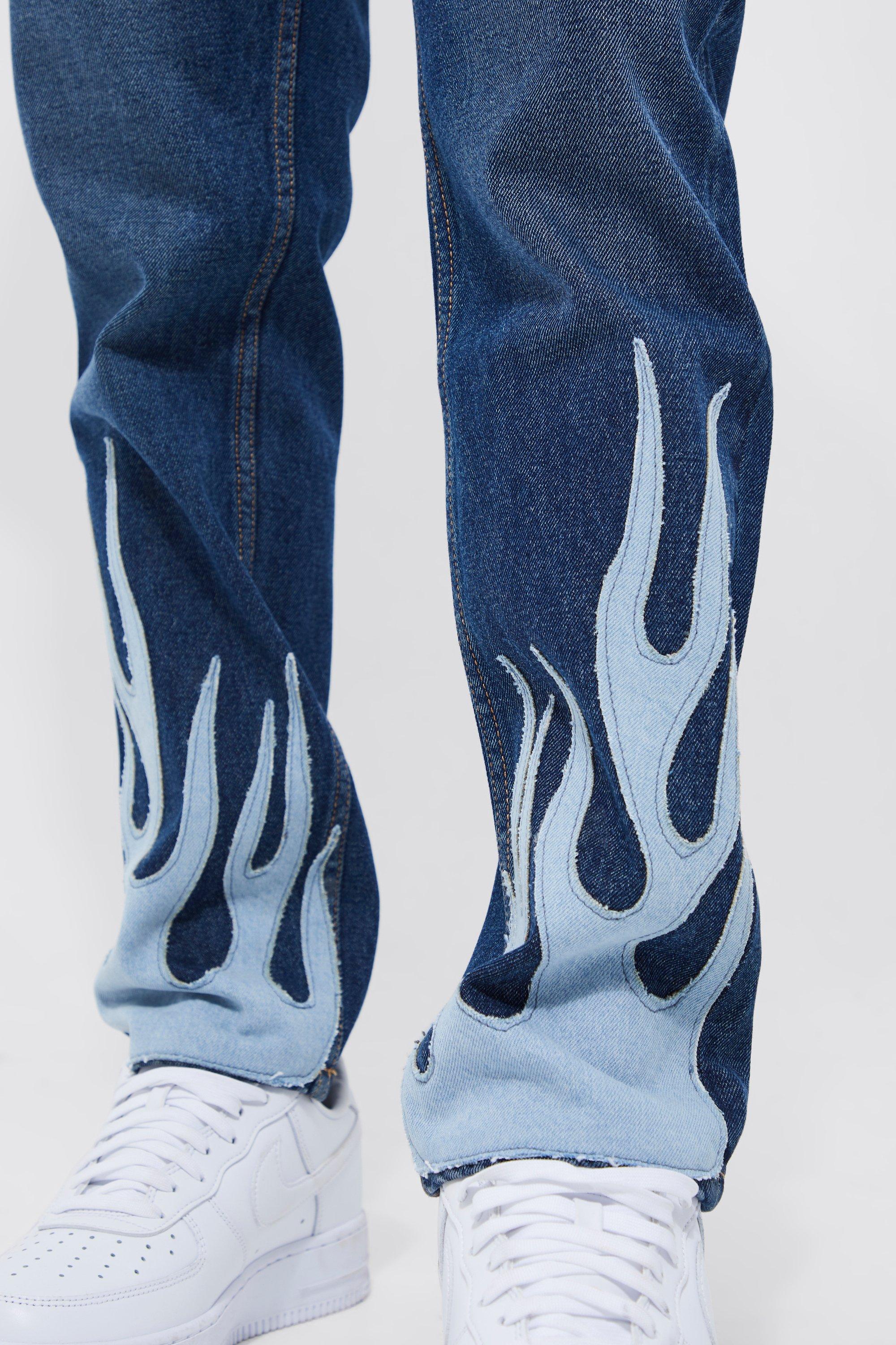 Jeans con sale fiamme uomo